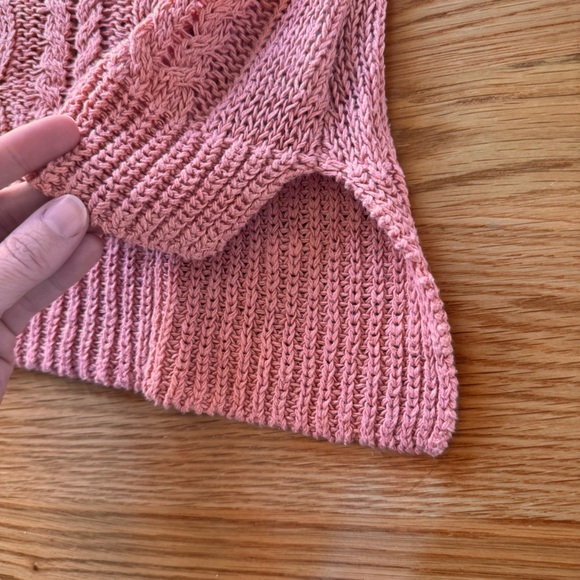 Garnett Hill Linen & Cotton Cabled Pullover in Desert Bloom Pink Size M - Picture 6 of 11